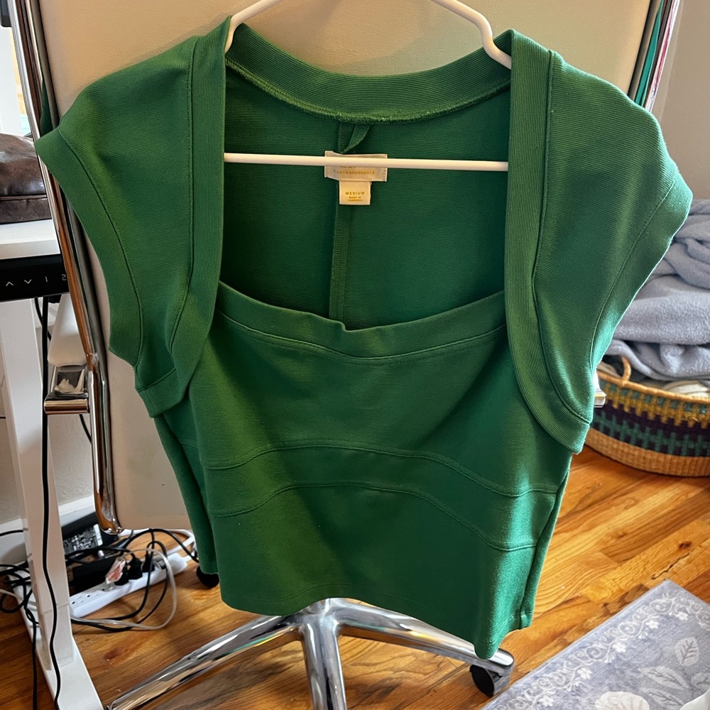 Anthropologie Maeve Emerald Green Cap Sleeve Top